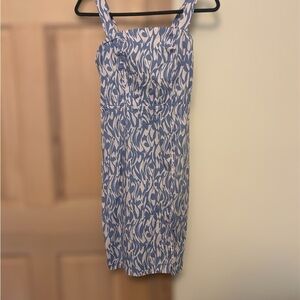Monteau Blue and White Sleeveless Sheath Dress